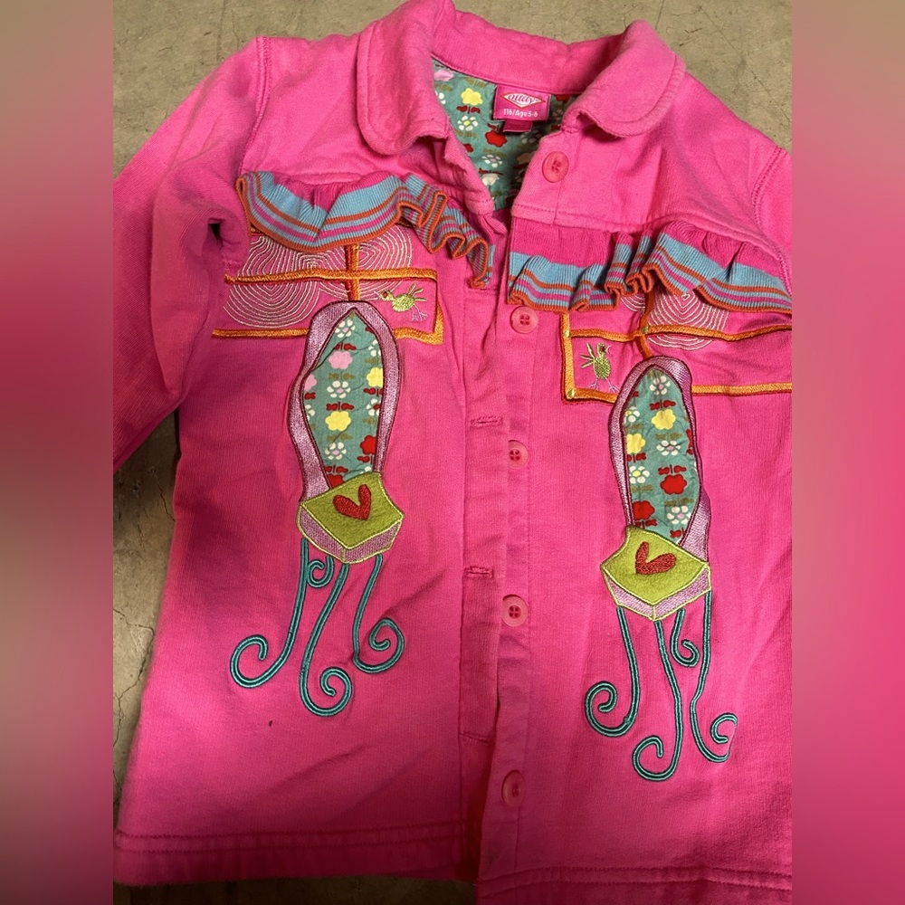 Oilily Vibrant Pink Embroidered Girls Jacket